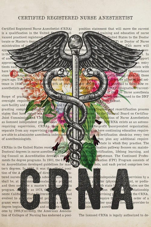 Crna, Certified Registered Nurse Anesthetist With Flowers Print