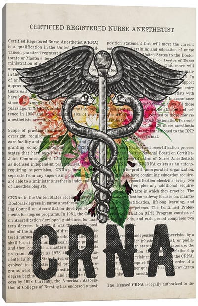 Crna, Certified Registered Nurse Anesthetist With Flowers Print Canvas Art Print - Nurse Art
