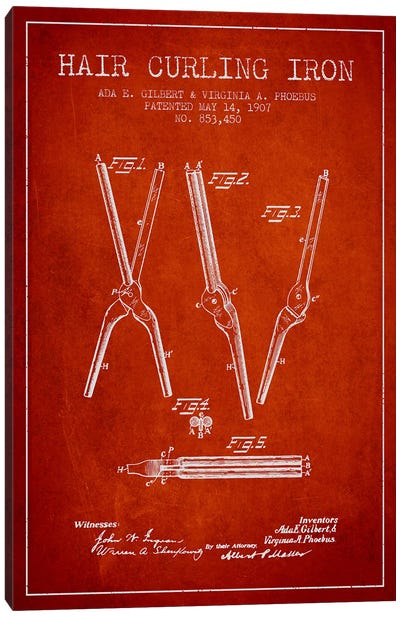 Hair Curling Iron Red Patent Blueprint Canvas Art Print - Beauty & Personal Care Blueprints
