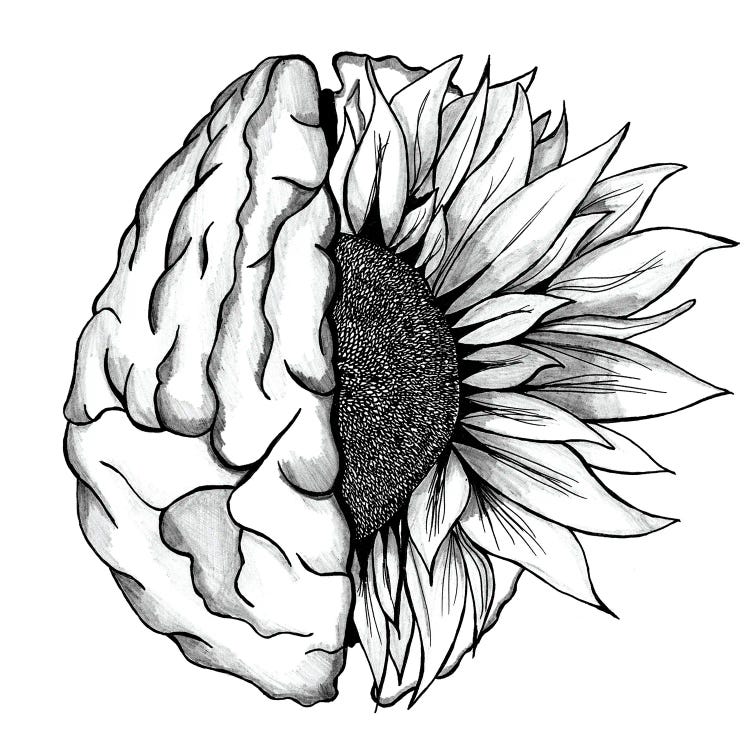 Brain Art Flower Anatomy Print, Psychology, Neurologist, Psychologist