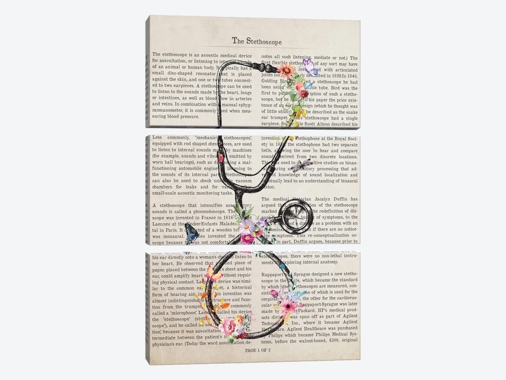 The Stethoscope by Aged Pixel 3-piece Canvas Wall Art
