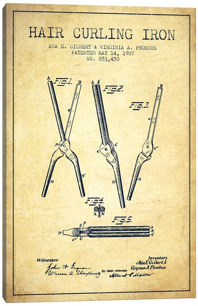 Hair Curling Iron Vintage Patent Blueprint Canvas Art Print - Beauty & Personal Care Blueprints