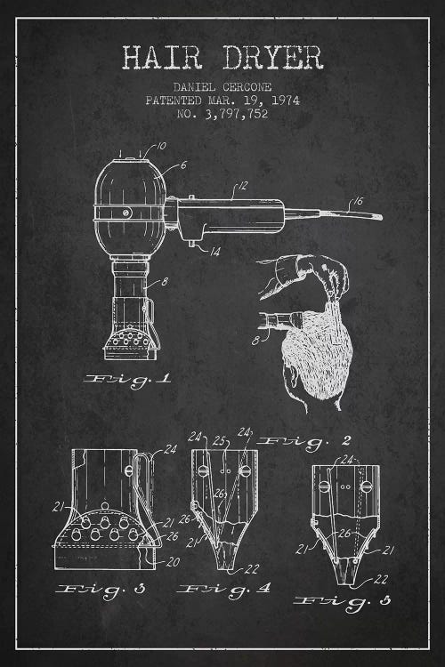 Hair Dryer Charcoal Patent Blueprint