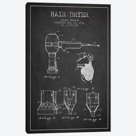 Hair Dryer Charcoal Patent Blueprint Canvas Print #ADP328} by Aged Pixel Canvas Wall Art