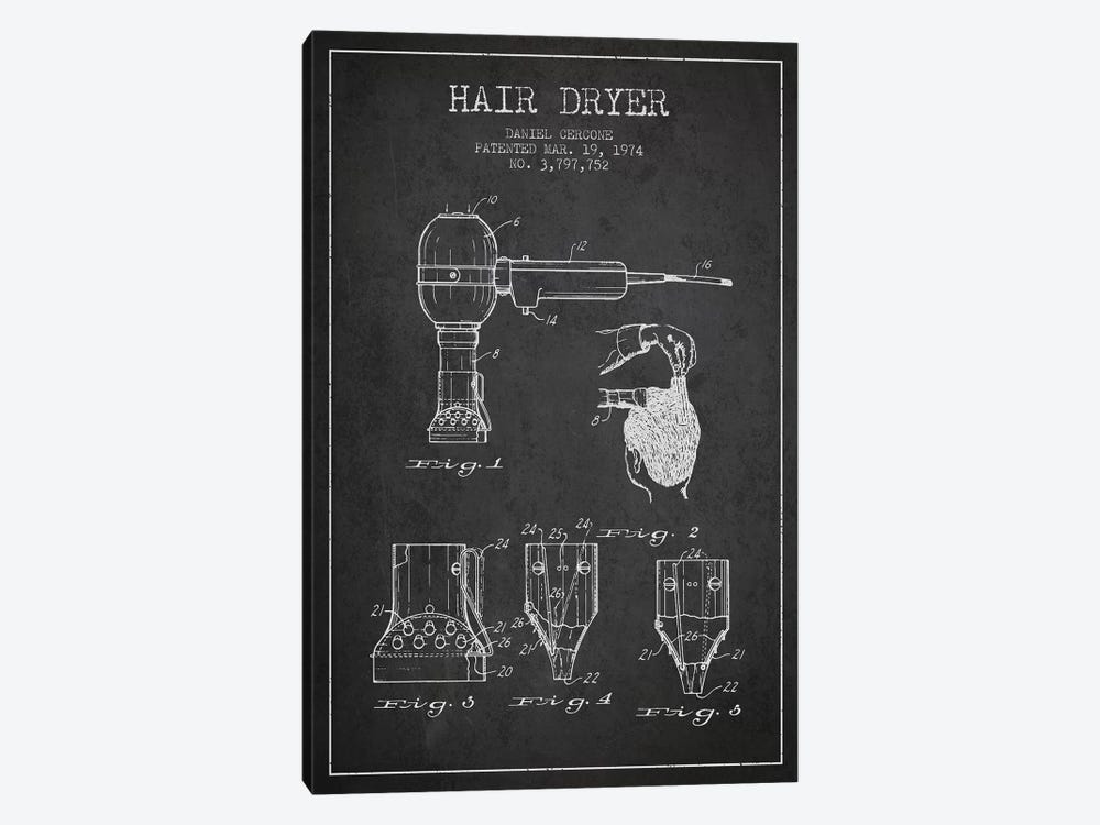 Hair Dryer Charcoal Patent Blueprint 1-piece Canvas Print