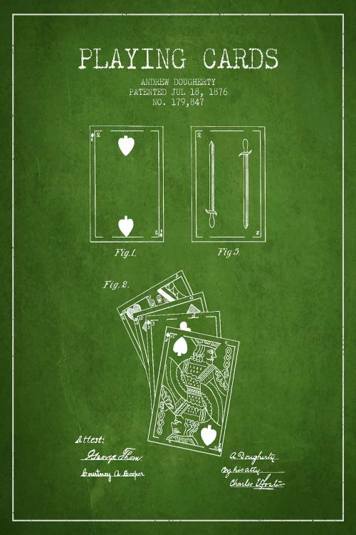 Dougherty Cards Green Patent Blueprint by Aged Pixel wall art