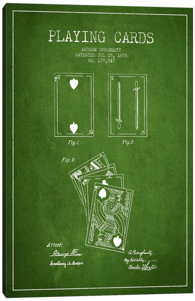Dougherty Cards Green Patent Blueprint Canvas Art Print - Gambling Art