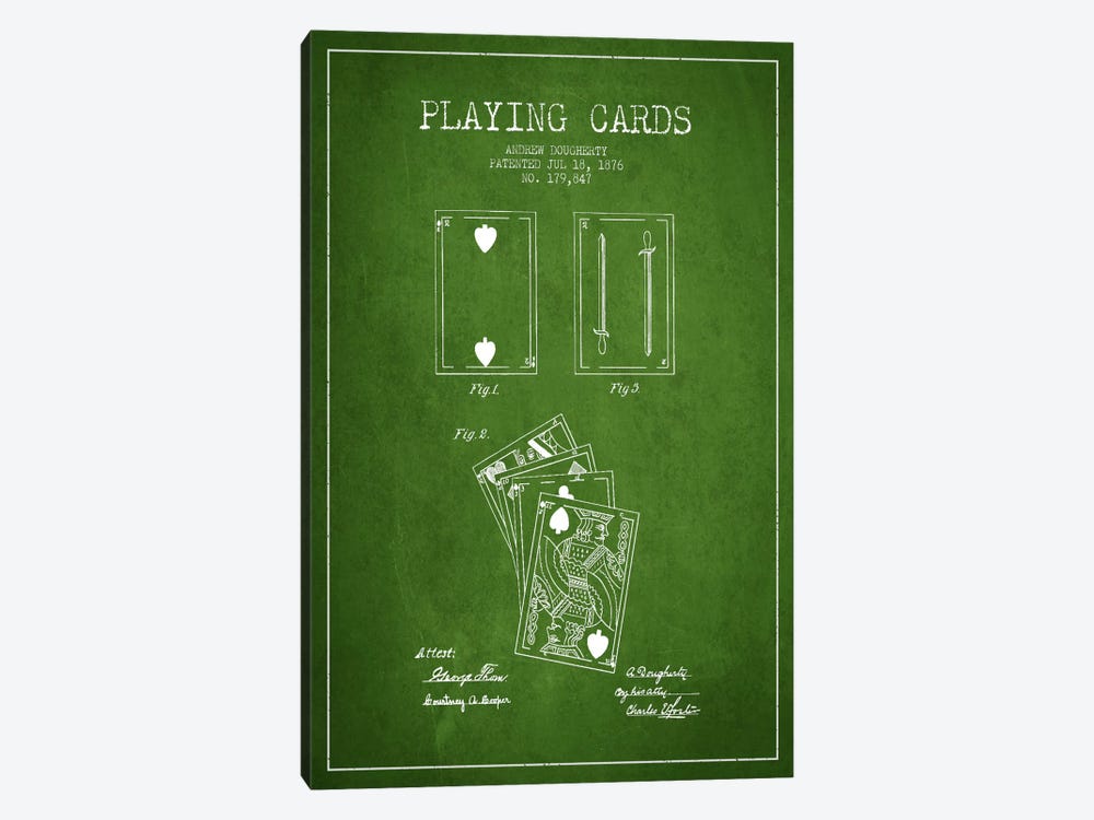 Dougherty Cards Green Patent Blueprint by Aged Pixel 1-piece Canvas Wall Art