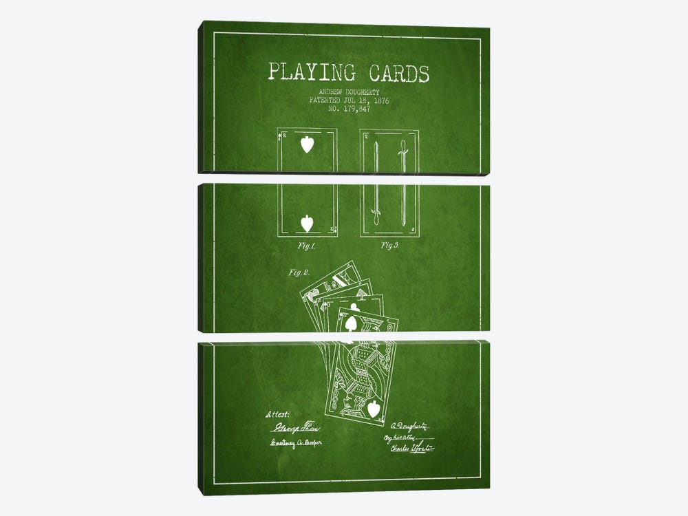 Dougherty Cards Green Patent Blueprint by Aged Pixel 3-piece Canvas Art