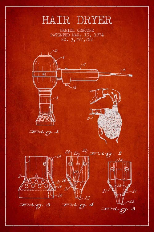 Hair Dryer Red Patent Blueprint by Aged Pixel wall art