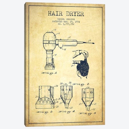 Hair Dryer Vintage Patent Blueprint Canvas Print #ADP332} by Aged Pixel Canvas Print