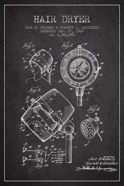 Hair Dryer Sound Charcoal Patent Blueprint