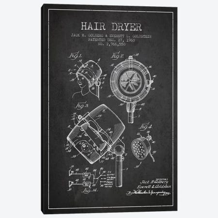 Hair Dryer Sound Charcoal Patent Blueprint Canvas Print #ADP333} by Aged Pixel Canvas Art Print