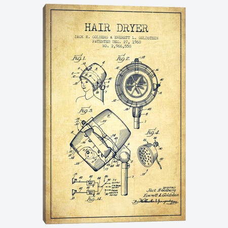 Hair Dryer Sound Vintage Patent Blueprint Canvas Print #ADP337} by Aged Pixel Canvas Art