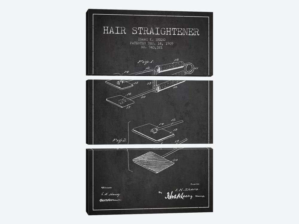 Hair Straightener Charcoal Patent Blueprint by Aged Pixel 3-piece Canvas Wall Art