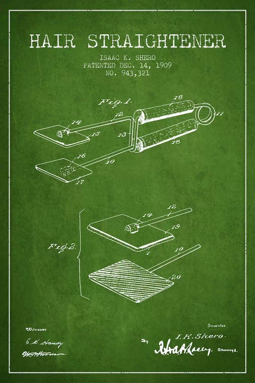 Hair Straightener Green Patent Blueprint