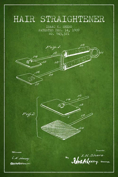 Hair Straightener Green Patent Blueprint by Aged Pixel wall art