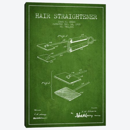 Hair Straightener Green Patent Blueprint Canvas Print #ADP339} by Aged Pixel Canvas Print