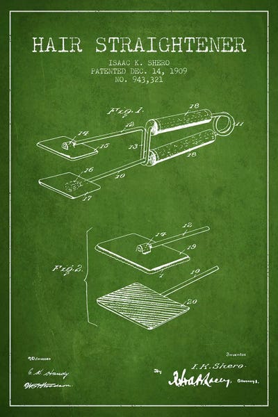 Beauty & Personal Care Blueprints: Hair Straightener Green Patent Blueprint by Aged Pixel