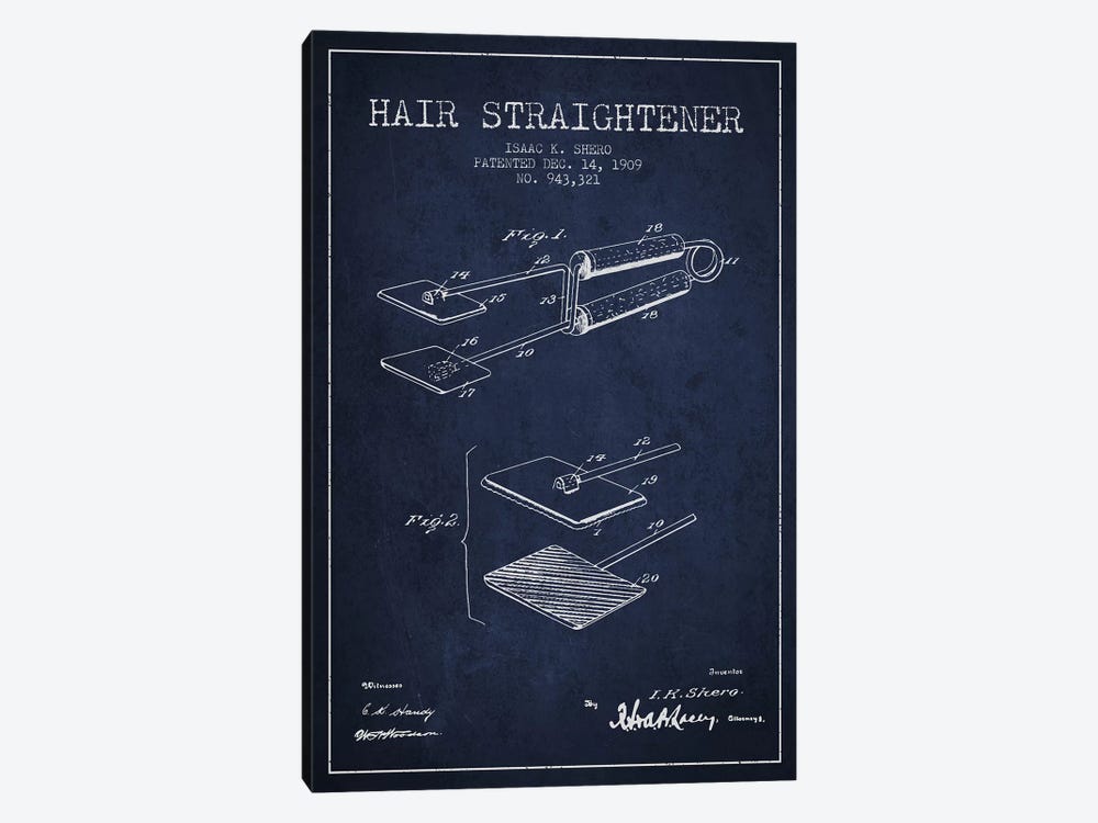 Hair Straightener Navy Blue Patent Blueprint by Aged Pixel 1-piece Canvas Print