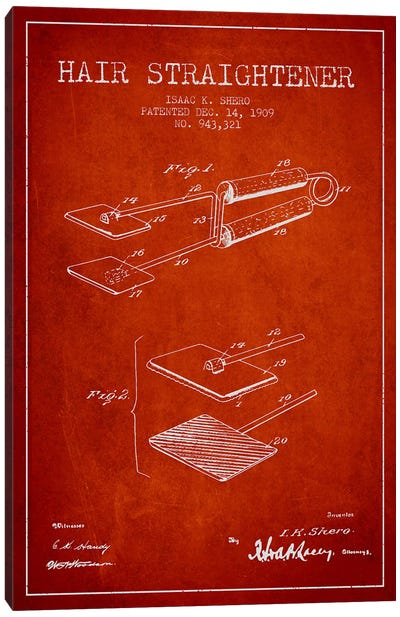 Hair Straightener Red Patent Blueprint Canvas Art Print - Bathroom Blueprints