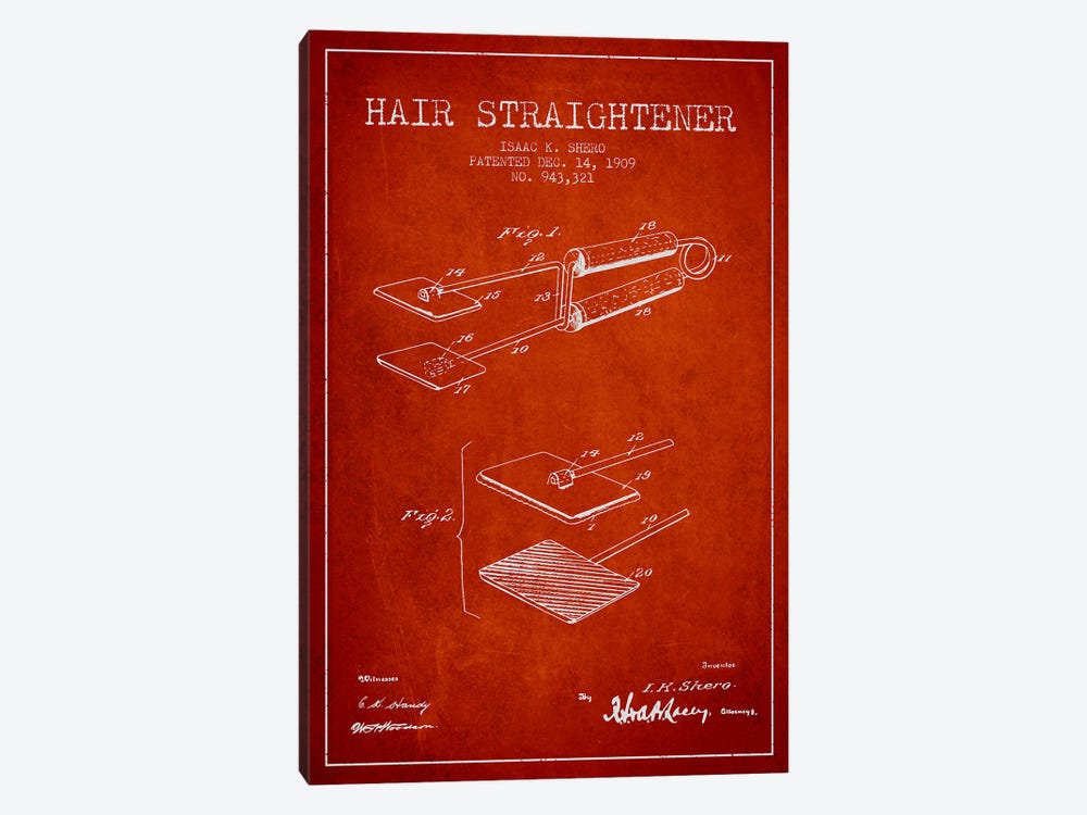 Hair Straightener Red Patent Blueprint by Aged Pixel 1-piece Canvas Wall Art