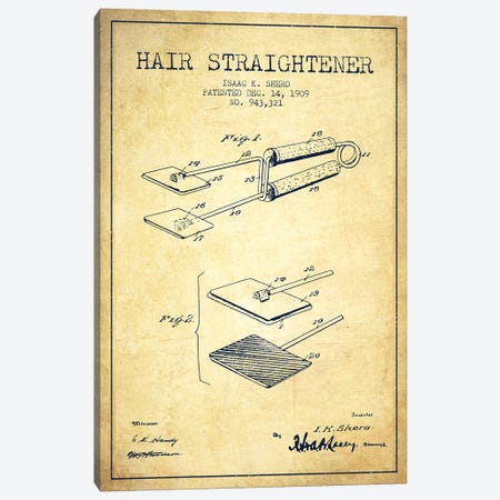 Hair Straightener Vintage Patent Blueprint Canvas Print #ADP342} by Aged Pixel Canvas Artwork