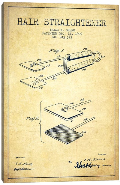 Hair Straightener Vintage Patent Blueprint Canvas Art Print - Aged Pixel: Beauty & Personal Care