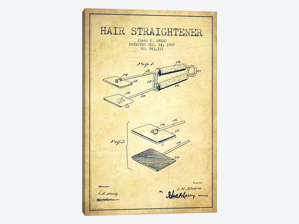 Hair Straightener Vintage Patent Blueprint by Aged Pixel 1-piece Canvas Print