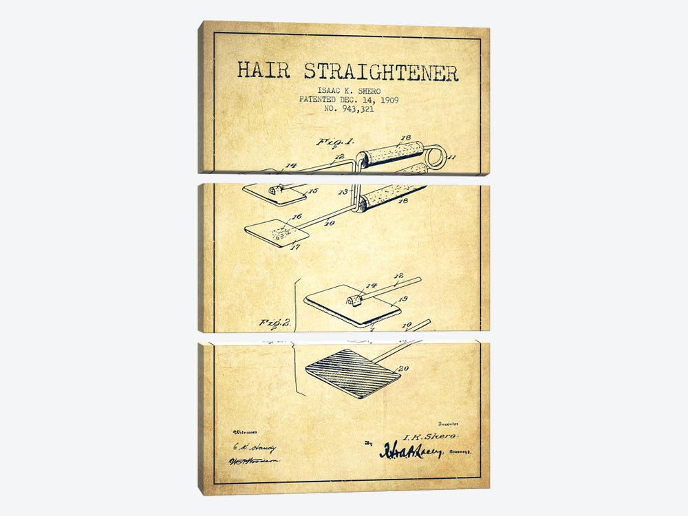 Hair Straightener Vintage Patent Blueprint by Aged Pixel 3-piece Art Print