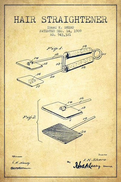Hair Straightener Vintage Patent Blueprint