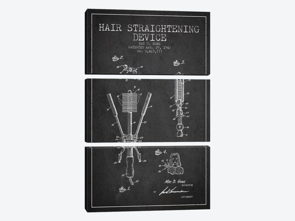Hair Straightening Charcoal Patent Blueprint by Aged Pixel 3-piece Canvas Artwork