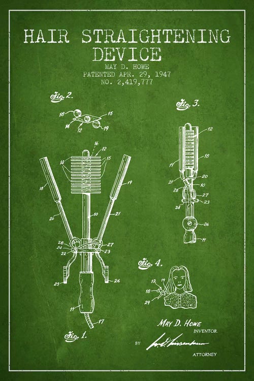 Hair Straightening Green Patent Blueprint by Aged Pixel wall art
