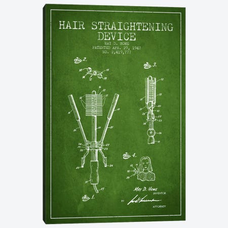 Hair Straightening Green Patent Blueprint Canvas Print #ADP344} by Aged Pixel Art Print