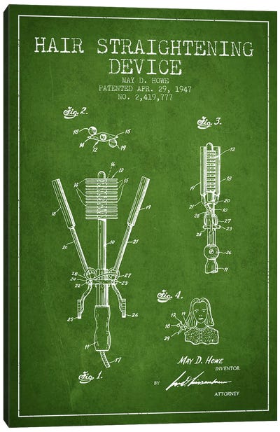 Hair Straightening Green Patent Blueprint Canvas Art Print - Aged Pixel: Beauty & Personal Care