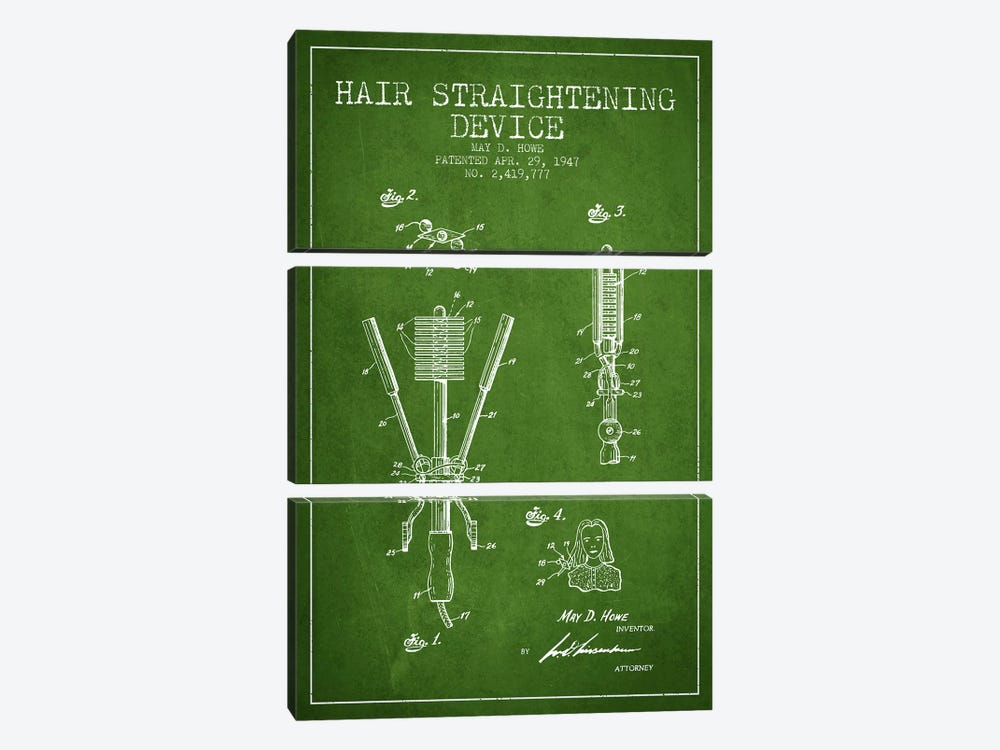 Hair Straightening Green Patent Blueprint by Aged Pixel 3-piece Canvas Print