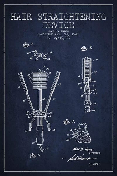 Hair Straightening Navy Blue Patent Blueprint by Aged Pixel framed canvas print