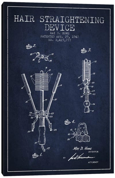 Hair Straightening Navy Blue Patent Blueprint Canvas Art Print - Aged Pixel: Beauty & Personal Care