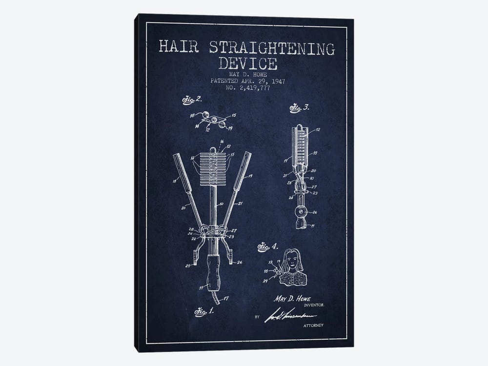 Hair Straightening Navy Blue Patent Blueprint by Aged Pixel 1-piece Canvas Wall Art
