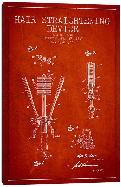 Hair Straightening Red Patent Blueprint Canvas Art Print - Aged Pixel: Beauty & Personal Care