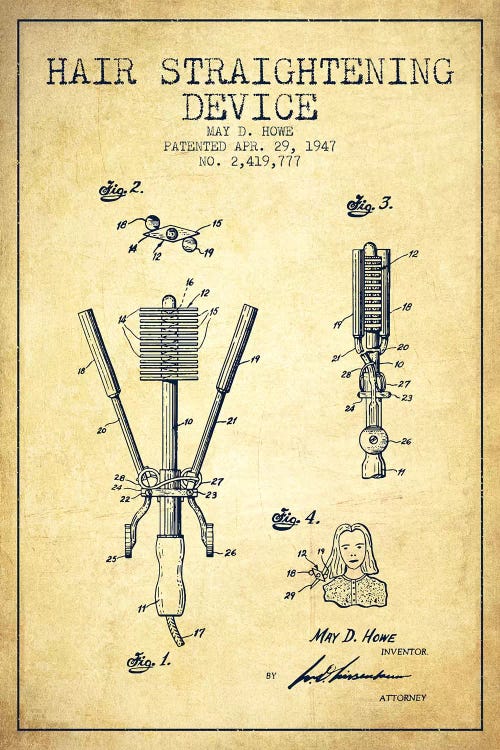 Hair Straightening Vintage Patent Blueprint by Aged Pixel wall art