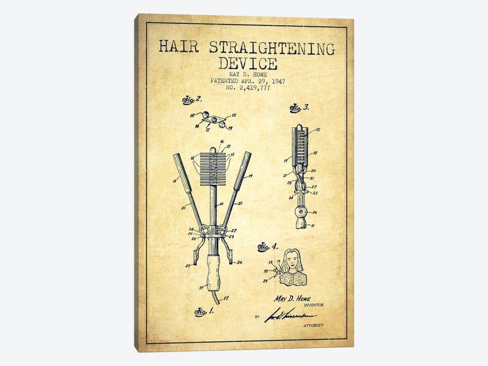 Hair Straightening Vintage Patent Blueprint by Aged Pixel 1-piece Canvas Wall Art