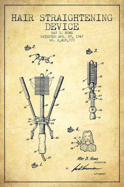 Hair Straightening Vintage Patent Blueprint