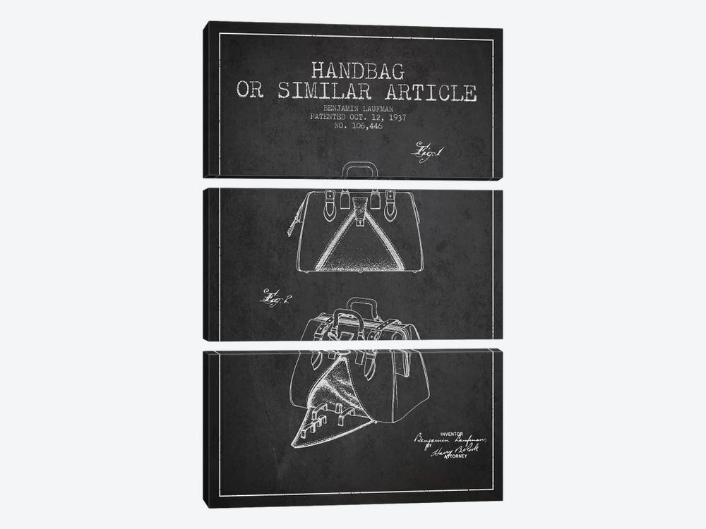 Handbag Similar Article Charcoal Patent Blueprint by Aged Pixel 3-piece Canvas Print