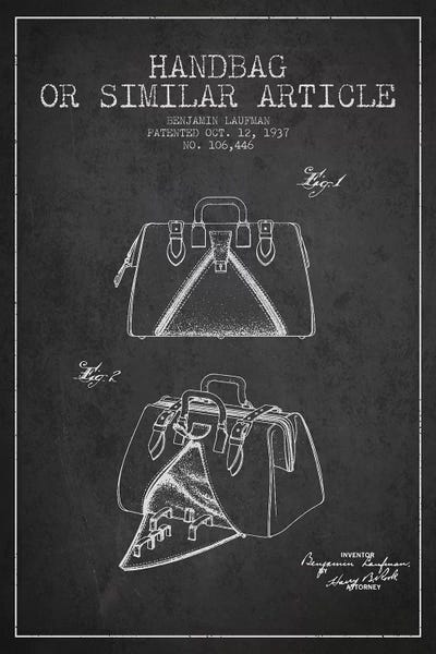 Black & White Pop Culture Art: Handbag Similar Article Charcoal Patent Blueprint by Aged Pixel
