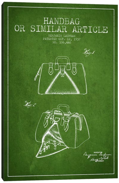 Handbag Similar Article Green Patent Blueprint Canvas Art Print - Bathroom Art