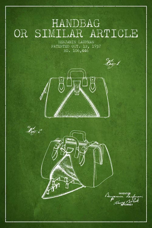 Handbag Similar Article Green Patent Blueprint by Aged Pixel wall art