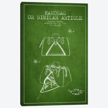 Handbag Similar Article Green Patent Blueprint Canvas Print #ADP349} by Aged Pixel Canvas Art