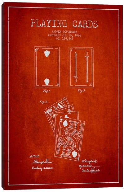 Dougherty Cards Red Patent Blueprint Canvas Art Print - Gambling Art
