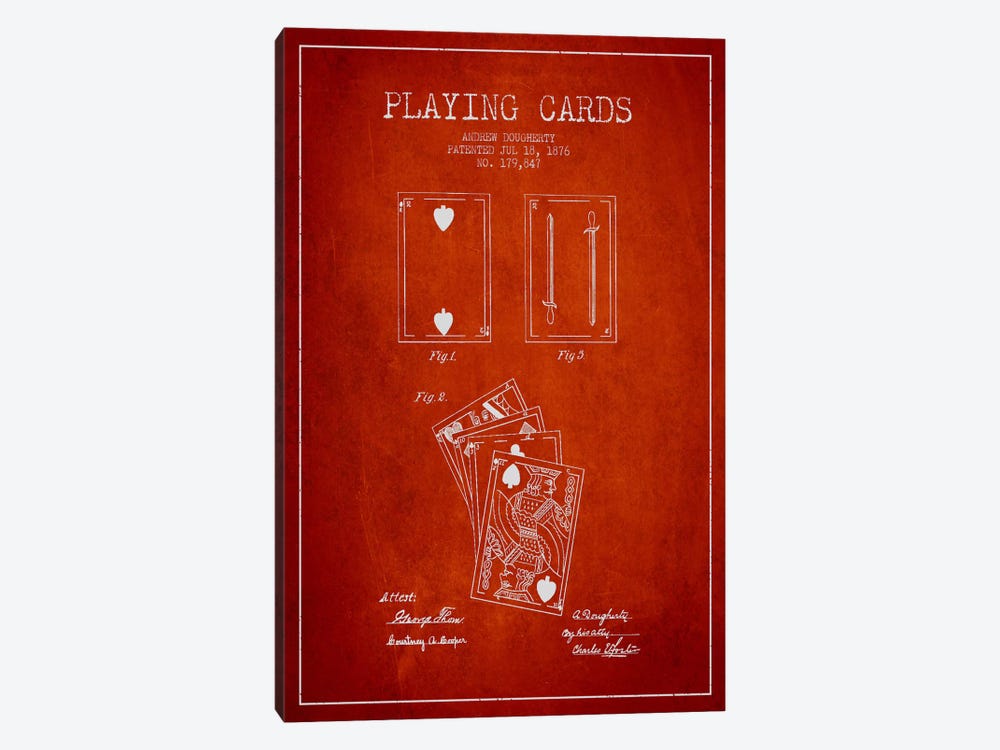 Dougherty Cards Red Patent Blueprint by Aged Pixel 1-piece Canvas Art